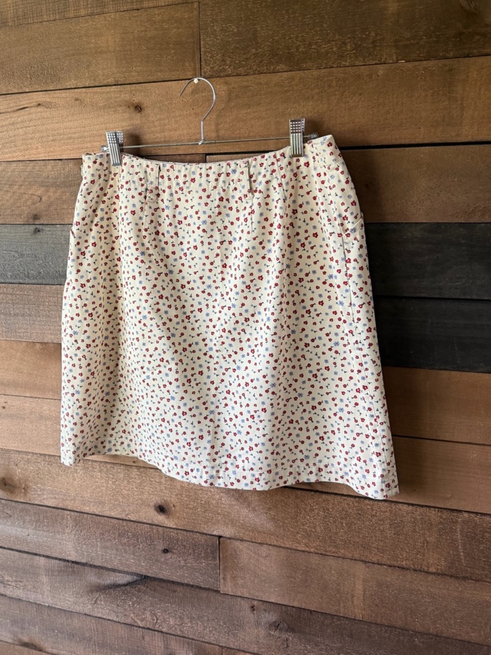 Vintage Christopher & Banks Floral Cotton Skirt Cream Summer Midi Pockets - Picture 10 of 10